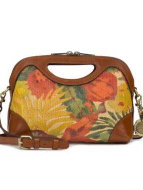 Patricia Nash Tropical Floral Canvas Crossbody in Brown, Orange and Yellow